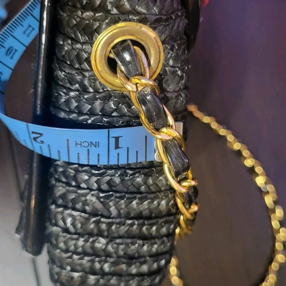 Deena &‎ Ozzy Wheat Straw Paille De Ble Shoulder Bag Golden Chain Woven - Picture 8 of 16